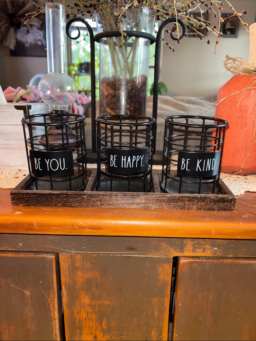 Rae Dunn Black Metal Tea Light Holder Trio with Inspirational Words